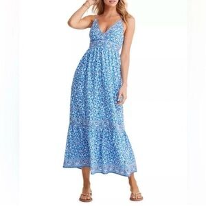 Vineyard Vines Blue Printed V‑Neck Maxi Dress